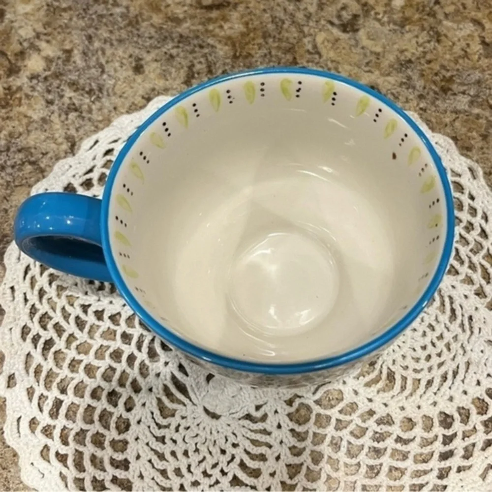 Pier 1 Imports Blue Peacock Hand Painted Stoneware Mug
